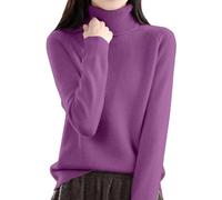Haut à col roulé à manches longues pour femme - Pull thermique de couleur unie - Pull chaud - Haut pelucheux en polaire - Col rond - Pull ample en tricot - Pull d'automne