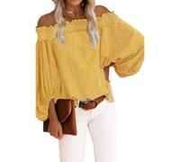Haut à épaules dénudées pour femme avec imprimé floral - Manches longues - Sexy - Épaule dénudée - Chemisiers à col en V - Chemisier à épaules dénudées, b-jaune, XXL