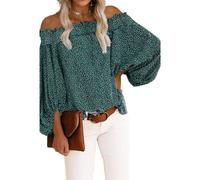 Haut à épaules dénudées pour femme avec imprimé floral - Manches longues - Sexy - Épaule dénudée - Chemisiers à col en V - Chemisier à épaules dénudées, D-vert, XXL