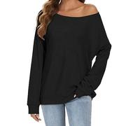 Haut à épaules dénudées pour femme - Pull à manches longues - Sweatshirt | Chemisier élégant surdimensionné chauve-souris, haut long à épaules dénudées pour un usage quotidien décontracté