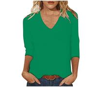 Haut à manches 3/4 pour femme - Couleur unie - Col en V - Manches trois-quarts - T-shirt d'été - Pour les vacances, les loisirs, la course, les adolescentes, les filles, les streetwear