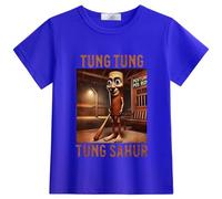 Haut à Manches Courtes pour Enfants, Cerveau Italien IA Animal Anime Tung Tung Tung Tung Sahur Dessin animé imprimé T-Shirt pour garçons, été Nouveau,Dark Blue 1,100cm