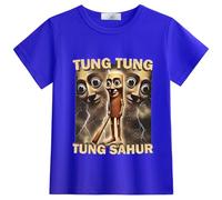 Haut à Manches Courtes pour Enfants, Cerveau Italien IA Animal Anime Tung Tung Tung Tung Sahur Dessin animé imprimé T-Shirt pour garçons, été Nouveau,Dark Blue 2,100cm