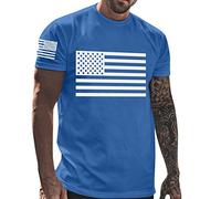 Haut à manches courtes pour homme - Chemise de sport unie pour homme - Drapeau du jour de l'indépendance - Décontracté - Doux et confortable - Petit t-shirt en coton imprimé avec col rond - Pour