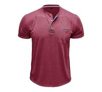 Haut à manches courtes pour homme - Uni - Mode printemps - Décontracté - Col rond - Couleur unie - Pour l'intérieur et l'extérieur, la marche, le sport, la vie quotidienne, Rouge, L