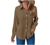 Haut à manches longues en coton boutonné pour femme - Col roulé - T-shirt ample surdimensionné à manches longues - Chemisier habillé pour le bureau - Grande taille, marron, M