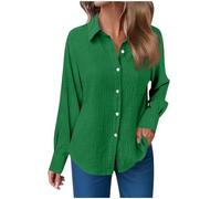 Haut à manches longues en coton boutonné pour femme - Col roulé - T-shirt ample surdimensionné à manches longues - Chemisier habillé pour le bureau - Grande taille, Vert, M