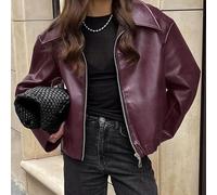 Haut à manches longues épais et décontracté pour femme avec col à revers et fermeture éclair sur le devant pour temps froid (S rouge)