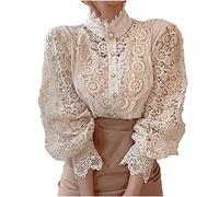 Haut à Manches Longues Femme Dentelle Chemisiers et Blouses Femme Chic et Élégant Chemise Femmes Grande Taille Couleur Unie Affaires Quotidiennes T-Shirt pour Travail Les Affaires et Bureau