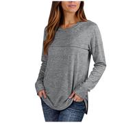 Haut à manches longues pour femme - Col rond - Pull ample et décontracté - Pour les sorties sportives, Gris 1, M