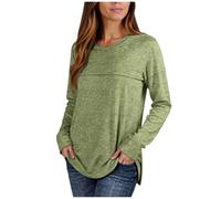 Haut à manches longues pour femme - Col rond - Pull ample et décontracté - Pour les sorties sportives, Vert 1, M