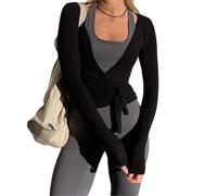 Haut à nouer pour femme Y2k - Longue chemise de ballet pour entraînement de yoga, noir, Medium