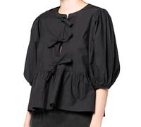 Haut à Nouer sur le Devant pour Femme - Imprimé Léopard - Péplum à Manches Bouffantes - Coquette à Manches 3/4 - Joli d'Été, Noir, Taille L