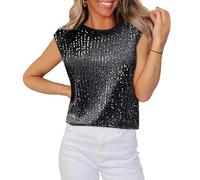 Haut a Paillette Femme Soiree Disco Chemisiers et Blouses Mode Top Chic Haut Paillettes Vintage Haut Disco Cocktail Tee Shirt Elegant Habillé Blouse Tenue de Fete Femme Chic et Elegant à Paillettes