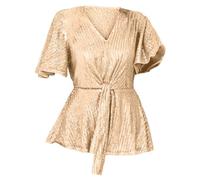 Haut A Paillette Femme Soiree Disco Tee Shirt Femme Col V Chic T-Shirt A Nouer Tshirt Manche Volantée Haut Chic Couleur Unie Top Décontracté Ample Tee Shirt De Bal Carnaval T-Shirt Tshirt