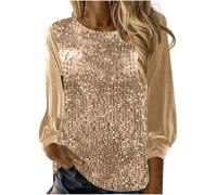 Haut à Paillettes Femme Disco Chemisier Paillettes Haut Brillante Chemises Manche Longue Blouse Chic Élégant Printemps T Shirt Glitter Soirée Disco Tunique Décontracté Retro Tops Tenue de Fete