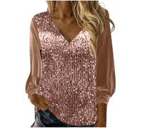 Haut à Paillettes Femme Grande Taille Chemisier Haut à Paillettes Soirée Disco Brillante Chemises Manche Longue Blouse Chic Élégant Printemps T Shirt Glitter Soirée Disco Tunique Tops Tenue de Fete