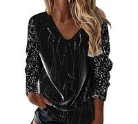 Haut À Paillettes Femme Haut à Sequins Élégant Blouses Pailletté Chemisier Casual Manche Longues t-Shirt Lâche Tee Tops Soirée Club Fête Tops Décontracté Vintage Pullover