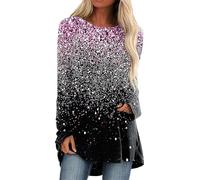 Haut À Paillettes Femme Hauts à Sequins Disco Blouse Pailletté Chemisier Glitter À Manches Longues T-Shirt Ample Top Haut Soirée Club Fête Blouses Grande Taille Retro Pullover