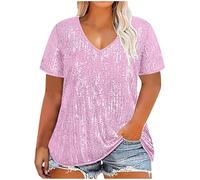 Haut à Paillettes Femme Vêtements à Manches Courtes Col V Pour Femmes Décontracté Tunique Tops Tendance Casual Femme T-Shirts Pour Tenues Quotidiennes Pull Ample Mode Lâche Respirant Grande Taille