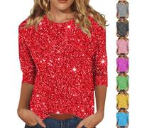 Haut à paillettes pour femme - Élégant - Chemisier sexy col en V - T-shirt décontracté à manches longues - Rétro - Carnaval - T-shirt ample - Tunique festive - T-shirt à paillettes pour club et nouvel