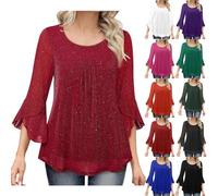 Haut à paillettes pour femme - Élégant - Manches 3/4 - Pour le carnaval - Pour fête - Carnaval - Chemisier long à manches chauve-souris - Tunique de carnaval - Robe à paillettes, lilas, M