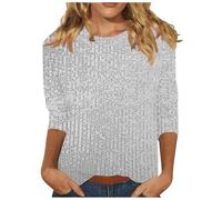 Haut à paillettes pour femme - Haut habillé à manches 3/4 - Col rond - Tunique de soirée pour soirée, 1#Argent, 36