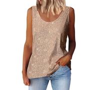 Haut à paillettes pour femme - Sans manches - Gilet festif - Chemisier de carnaval - Tunique - Rave - Cocktail - Débardeur basique - Camisole scintillante - Tenue festive, Or rose, S