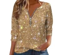 Haut À Sequins pour Femmes Style Sexy Col en V Haut Brillante Sequin Sweatshirt Chemise Top Manches Longues Années 50 Tenue De Brillante Club Bal Mariage Outwear