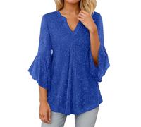 Haut ample et tendance à manches trois-quarts, orné d'un empiècement en résille et d'un motif pétale. Blouse décontractée idéale quotidien, confortable et respirante, style t-shirt élégant. (Blue, XL)