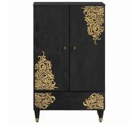 Haut armoire en bois de manguier - vidaXL - Noir - 60x33x100 cm - Bois de manguier massif - Design doré imprimé