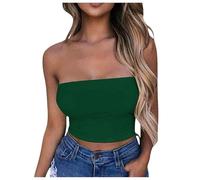 Haut bandeau court uni extensible sans bretelles style tube pour femme - Haut d'été décontracté basique de couleur unie - Streetwear, 18 Vert, M