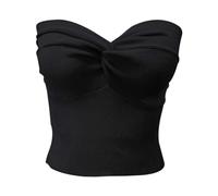 Haut bandeau tricoté tendance pour femme, épaules dénudées, sans bretelles, pour sortir, couleur unie, épaules dénudées, vêtements de fête, dos nu, bustier d'été, rendez-vous galant, nuit, Noir , L