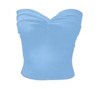 Haut bandeau tricoté tendance pour femme, épaules dénudées, sans bretelles, pour sortir, couleur unie, épaules dénudées, vêtements de fête, dos nu, bustier d'été, rendez-vous galant, nuit, bleu clair