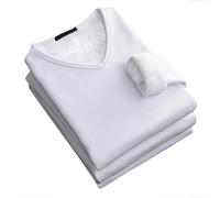 Haut basique décontracté pour homme - Sous-vêtements thermiques - Col en V en velours - Haut épais pour homme - Pour l'intérieur et l'extérieur - Tenue de travail, blanc, L