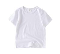 Haut basique en coton vierge pour filles - Chemise de base extensible pour enfants et garçons - Couleur unie - Manches courtes - Col rond - T-shirt d'été - Basketball - Sports athlétiques - Simple et