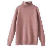 Haut basique uni pour femme - Automne et hiver - Col montant - Grand pull ample tricoté polyvalent de couleur unie - Vêtements d'automne pour la vie quotidienne - Cadeaux de Noël, rose, XXL