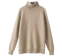 Haut basique uni pour femme - Automne et hiver - Col montant - Grand pull ample tricoté polyvalent de couleur unie - Vêtements d'automne pour la vie quotidienne - Cadeaux de Noël, beige, XL