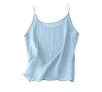 Haut Brodé Rétro Littéraire En Coton Et Lin De Couleur Unie, Débardeur Femme Ample Bustier Thin Top Quotidien Tops Respirant Débardeur Bretelles Fines Débardeurs D'Été Debardeur Simple Hauts