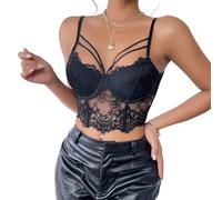 Haut bustier corset Y2K - Camisole débardeur en dentelle florale pour femme avec découpe sur le devant
