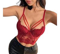 Haut bustier corset Y2K - Camisole débardeur en dentelle florale pour femme avec découpe sur le devant