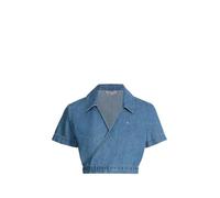 Haut cache-coeur en jean Tommy Jeans - Ref 59349 1A5 - Bleu - Manches courtes - Denim en chambray de coton bio S