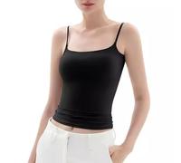 Haut caraco pour femme, débardeur doux, couleur unie, coupe ajustée, confortable, en coton extensible, soutien-gorge de voyage, gilet sans manches pour yoga, gym, entraînement quotidien, Noir , S