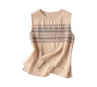 Haut caraco sans manches pour femme - Design uni - Coupe ample - Mélange de coton et de lin - Pour temps chaud, vacances et style quotidien - Pour jeans, jupes et pantalons, kaki, M