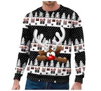 Haut Chemisier Produits de Noël pour Hommes Automne et Hiver Pull à Capuche Col Rond Double Couche Flocon de Neige Drôle Père Noël et Manteau en Laine Rouge Homme, bleu, M