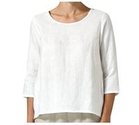Haut Coton et Lin pour Femme T-Shirt Chic et Elegant Grande Taille Couleur Unie Col Rond Chemisie à Manches 3/4 Printemps Eté Slim Décontracté Coupe Ample Mode Casual Respirant Coton Lin Blouse