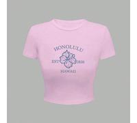 Haut court ajusté à imprimé floral éclaboussure d'encre mode décontractée créative pour adolescente, noir. Convient aux jeunes femmes. Style : haut floral, haut à fleurs, hauts floraux pour adolescent