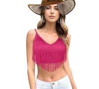 Haut court de cowgirl western à franges pour femme - Tenue de concert country avec ourlet à pampilles - Chemise de rodéo pour festival de Nashville, rose, Taille M