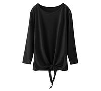 Haut court de danse à manches longues pour filles - Col rond - Solide - Nœud sur le devant - Débardeurs à manches longues - Chemisier d'automne décontracté - Taille 8, Noir , 6-7 ans