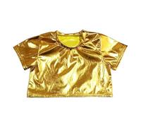 Haut court de performance pour filles, T-shirt métallique brillant avec motif robot pour spectacles sur scène, jeux de rôle, manches courtes, or, 5-6 ans